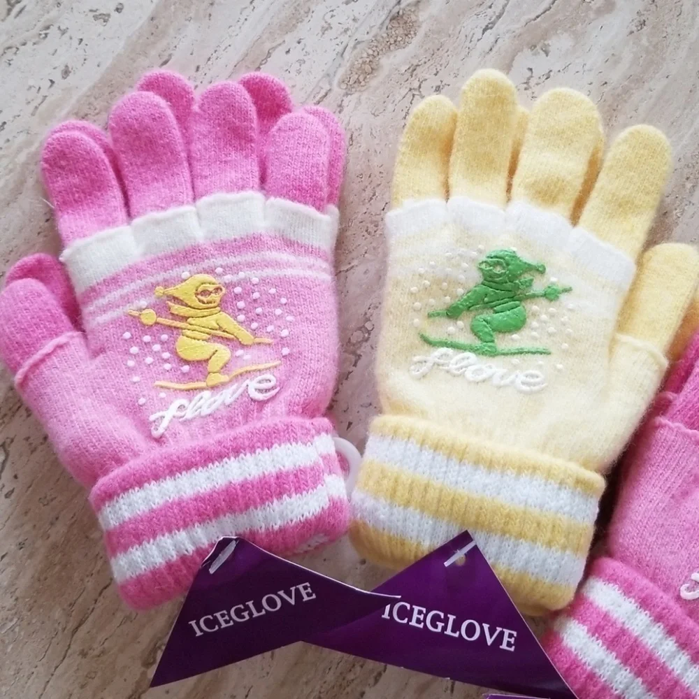 Set of 3 New Multicolor Double Layered 2 in 1 Wool Blend Cozy Warm Gloves